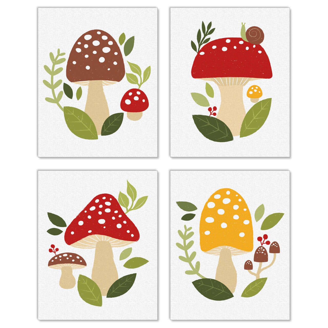 Big Dot of Happiness Wild Mushrooms - Unframed Red Toadstool Decor Linen Paper Wall Art - Set of 4 - Artisms - 8 x 10 inches